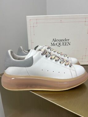 Alexander McQueen White Leather Platform Sneakers with Pink Translucent Sole